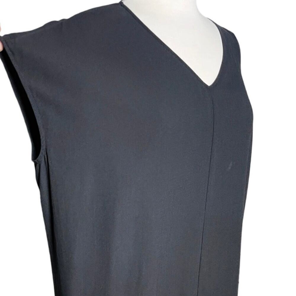 EILEEN FISHER Women’s Black Silk Vneck Sleeveless Shift Mini Dress - Picture 2 of 4
